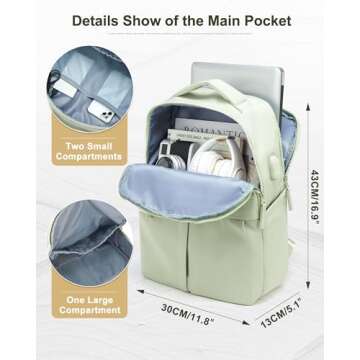 suratio Laptop Backpack for Women Gym Backpack Casual Daypack Backpacks Travel Backpack for Traveling on Airplane Work Backpack for Men Lightweight Computer Backpack College Teacher Backpack Bag Green