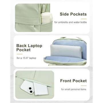 suratio Laptop Backpack for Women Gym Backpack Casual Daypack Backpacks Travel Backpack for Traveling on Airplane Work Backpack for Men Lightweight Computer Backpack College Teacher Backpack Bag Green