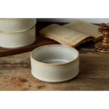 famiware Star Cereal Bowl Set, Soup Bowls Set of 6, Double Reactive Glaze, Stackable, 23 oz Deep Bowls Suitable for Cereal, Popcorn, Oatmeal, Dessert - Dishwasher and Microwave Safe, Cappuccino White