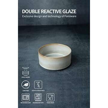 famiware Star Cereal Bowl Set, Soup Bowls Set of 6, Double Reactive Glaze, Stackable, 23 oz Deep Bowls Suitable for Cereal, Popcorn, Oatmeal, Dessert - Dishwasher and Microwave Safe, Cappuccino White