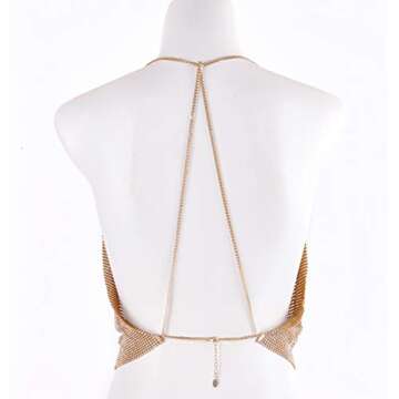 Sparkly Sexy Tops for Women Gold Deep V Neck Crop Rhinestone Tank Tops Cami Body Chain Top