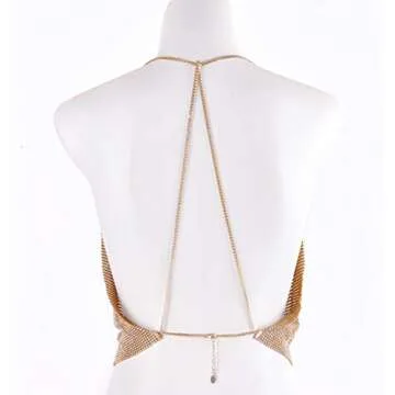 Sparkly Sexy Tops for Women Gold Deep V Neck Crop Rhinestone Tank Tops Cami Body Chain Top