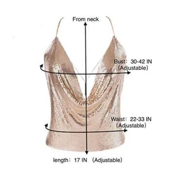 Sparkly Sexy Tops for Women Gold Deep V Neck Crop Rhinestone Tank Tops Cami Body Chain Top