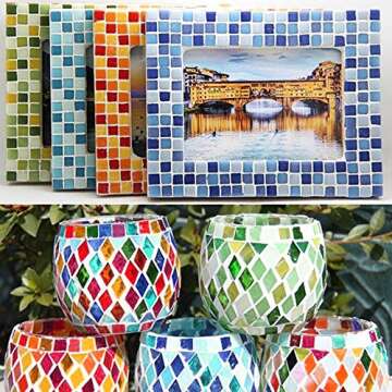 500PCS/380g Mosaic Tiles Stained Glass for DIY Art Craft or Home Decorations with Organizing Container,Smooth Surface Bulk Mosaic Glass Assorted Mixed Colors & Shapes like Triangle, Square, Rhombus(No