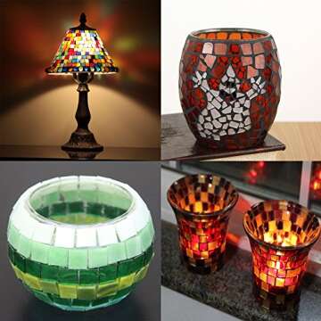 500PCS/380g Mosaic Tiles Stained Glass for DIY Art Craft or Home Decorations with Organizing Container,Smooth Surface Bulk Mosaic Glass Assorted Mixed Colors & Shapes like Triangle, Square, Rhombus(No