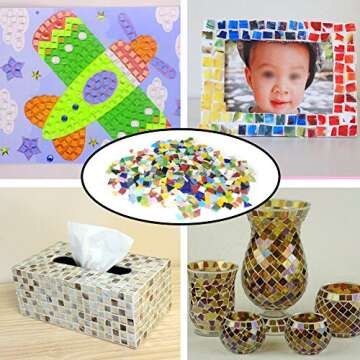 500PCS/380g Mosaic Tiles Stained Glass for DIY Art Craft or Home Decorations with Organizing Container,Smooth Surface Bulk Mosaic Glass Assorted Mixed Colors & Shapes like Triangle, Square, Rhombus(No