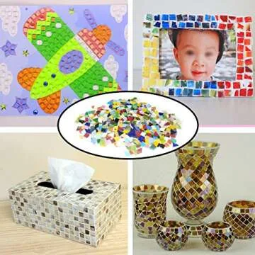 500PCS/380g Mosaic Tiles Stained Glass for DIY Art Craft or Home Decorations with Organizing Container,Smooth Surface Bulk Mosaic Glass Assorted Mixed Colors & Shapes like Triangle, Square, Rhombus(No