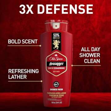 Old Spice Body Wash for Men, 24/7 Shower Fresh with Lasting Scent, Red Collection, Swagger with Ceda...