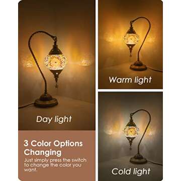Yarra-Decor Turkish Moroccan Lamp with Bronze Base 3 Color Options Handmade Swan Neck Tiffany Mosaic...