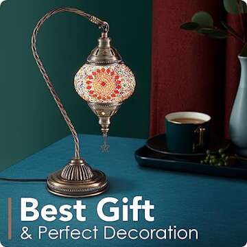 Yarra-Decor Turkish Moroccan Lamp with Bronze Base 3 Color Options Handmade Swan Neck Tiffany Mosaic Glass Bedside Lamps for Bedroom (LED Bulb Included)(4)