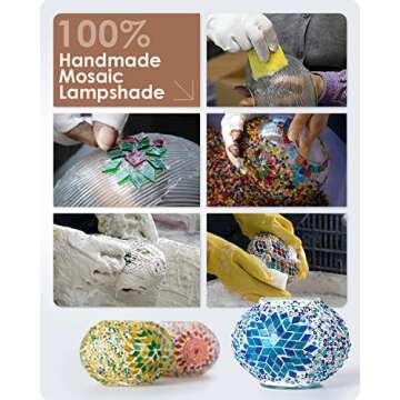 Yarra-Decor Turkish Moroccan Lamp with Bronze Base 3 Color Options Handmade Swan Neck Tiffany Mosaic Glass Bedside Lamps for Bedroom (LED Bulb Included)(4)