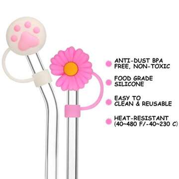 Patelai 8 Pieces Silicone Straw Tips Cover Reusable 6-8 mm Drinking Straw Lids