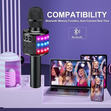BONAOK 4-in-1 Bluetooth Karaoke Microphone in Black