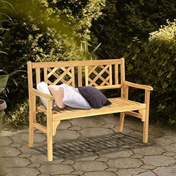 Tangkula Folding Wood Garden Bench, 2 Person Foldable Acacia Patio Bench with Heavy Duty Structure, ...