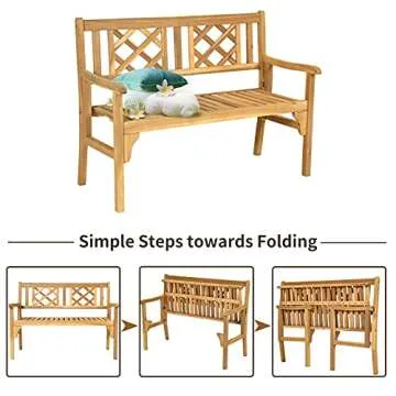 Tangkula Folding Wood Garden Bench for Outdoor Seating