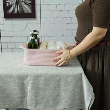 XUANGUO Woven Cotton Rope Storage Basket with Handles for Organizing Shelves Closet Small Cat Dog Pe...