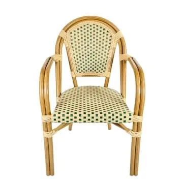 Chivari French Bistro Patio/Indoor Dining Chair, 2 Pack, Hand Woven Wicker, Fully Assembled (2, Beig...