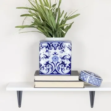 Blue and White Floral Ceramic Ginger Jar with Lid