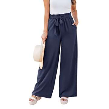NIMIN High Waisted Wide Leg Pants for Women Summer Loose Dress Pants Comfy Business Casual Pants Flowy Beach Pants with Pockets Navy Medium