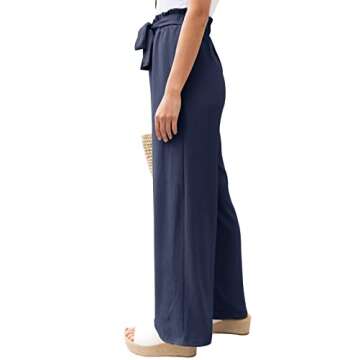 NIMIN High Waisted Wide Leg Pants for Women Summer Loose Dress Pants Comfy Business Casual Pants Flowy Beach Pants with Pockets Navy Medium