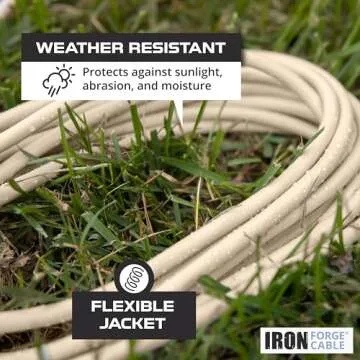 Iron Forge Cable Beige Outdoor Extension Cord 10 Ft, 16/3 Weatherproof Light Brown Extension Cord 3 Prong for Indoor & Outdoor, 13 AMP SJTW Electrical Cable for Lights Decoration, Landscaping, Tools