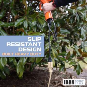 Iron Forge Cable Beige Outdoor Extension Cord 10 Ft, 16/3 Weatherproof Light Brown Extension Cord 3 Prong for Indoor & Outdoor, 13 AMP SJTW Electrical Cable for Lights Decoration, Landscaping, Tools