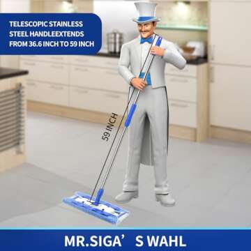 MR.SIGA Professional Microfiber Mop for Hardwood, Laminate, Tile Floor Cleaning, Stainless Steel Tel...