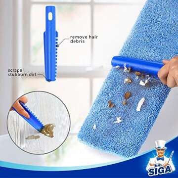 MR.SIGA Professional Microfiber Mop for Hardwood, Laminate, Tile Floor Cleaning, Stainless Steel Telescopic Handle - 3 Reusable Flat Mop Refills and 1 Dirt Removal Scrubber Included