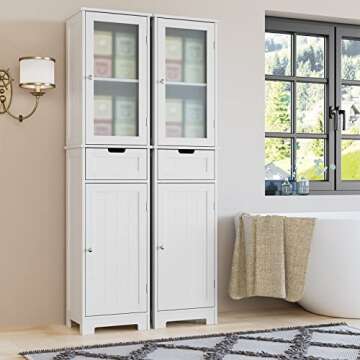 HORSTORS Bathroom Cabinet, Storage Cabinet with 2 Doors & 1 Drawer, Floor Freestanding Cabinet with ...