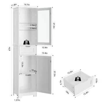 HORSTORS Bathroom Cabinet, Storage Cabinet with 2 Doors & 1 Drawer, Floor Freestanding Cabinet with Adjustable Shelves, Narrow Tall Cabinet for Bathroom, Living Room, Home Office, White