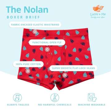 Lucky & Me Nolan Boy Boxer Brief Underwear - 100% Organic Cotton, 7-Pack Multicolor