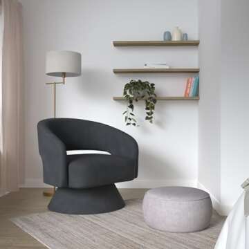 CHITA Swivel Accent Chair Armchair, FSC Certified Velvet Barrel Chair for Living Room Bedroom, Dark Grey