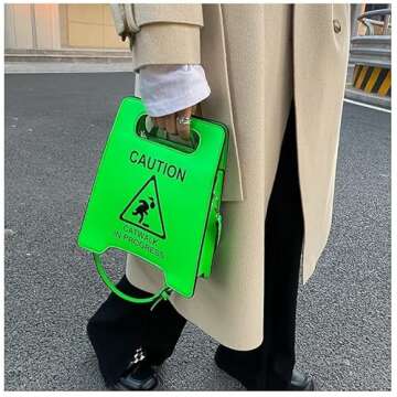 Novelty Shoulder Bag,Fashion Caution Tote Handbags Novelty Stop Sign Purse,Caution Shoulder Bag for Women Girls (Yellow)