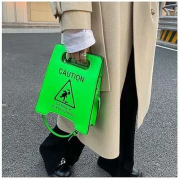 Novelty Shoulder Bag,Fashion Caution Tote Handbags Novelty Stop Sign Purse,Caution Shoulder Bag for Women Girls (Yellow)