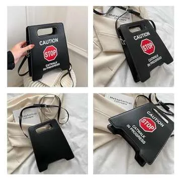 Novelty Shoulder Bag,Fashion Caution Tote Handbags Novelty Stop Sign Purse,Caution Shoulder Bag for Women Girls (Yellow)