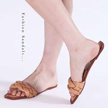 Stylish depdream Women's Open Square Toe Flat Slides