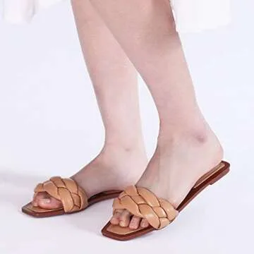 Stylish depdream Women's Open Square Toe Flat Slides