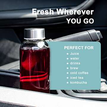 Luxfuel Clear Glass Bottles with Lids 18 oz, Reusable Glass Water Bottles with Stainless Steel Cap for Juicing,Refrigerator,100% Leak Proof, BPA Free, Glass Juice Bottles Set of 6