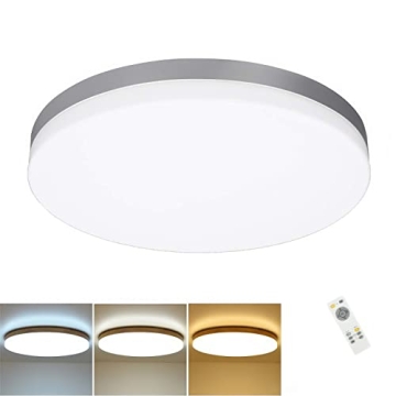 DLLT 24W Modern Dimmable Led Flush Mount Ceiling Light Fixture with Remote-13 Inch Round Close to Ceiling Lights for Bedroom/Kitchen/Dining Room Lighting, Timing, 3000K-6000K 3 Light Color Changeable