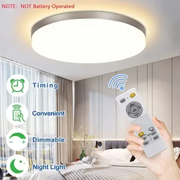 DLLT 24W Modern Dimmable Led Flush Mount Ceiling Light Fixture with Remote-13 Inch Round Close to Ceiling Lights for Bedroom/Kitchen/Dining Room Lighting, Timing, 3000K-6000K 3 Light Color Changeable