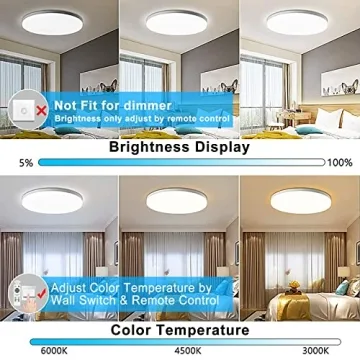 DLLT 24W Modern Dimmable Led Flush Mount Ceiling Light Fixture with Remote-13 Inch Round Close to Ceiling Lights for Bedroom/Kitchen/Dining Room Lighting, Timing, 3000K-6000K 3 Light Color Changeable