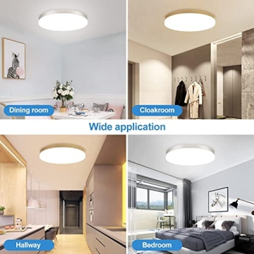 DLLT 24W Modern Dimmable Led Flush Mount Ceiling Light Fixture with Remote-13 Inch Round Close to Ceiling Lights for Bedroom/Kitchen/Dining Room Lighting, Timing, 3000K-6000K 3 Light Color Changeable
