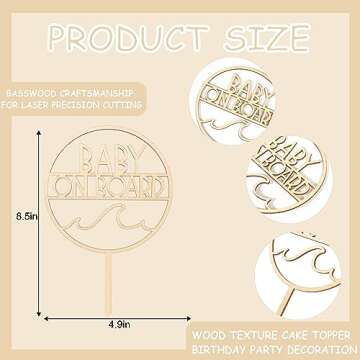HGFC Wooden Sea Wave 1st Birthday Cake Topper - Surf Decor - Beach Theme Party Decoration