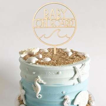 HGFC Wooden Sea Wave Birthday Cake Topper for Kids