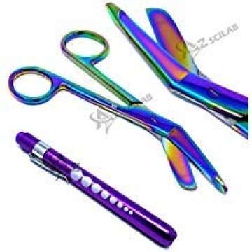 Heavy Duty Reusable Penlight with Multi Rainbow Color Bandage Scissors for Medical Use