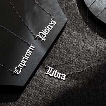 Aquarius Necklace for Women Zodiac Constellation Necklace Gold Old English Letter Astrology Horoscop...