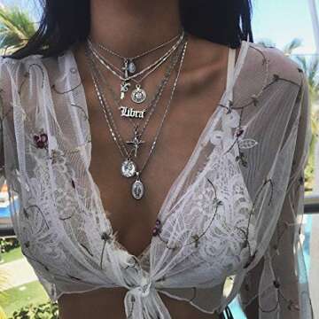 Aquarius Necklace for Women Zodiac Constellation Necklace Gold Old English Letter Astrology Horoscope Sign Pendant Necklace Birthday Gift