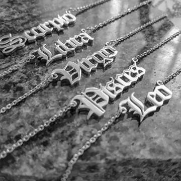 Aquarius Necklace for Women Zodiac Constellation Necklace Gold Old English Letter Astrology Horoscope Sign Pendant Necklace Birthday Gift