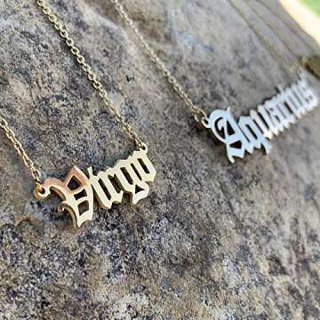 Aquarius Necklace for Women Zodiac Constellation Necklace Gold Old English Letter Astrology Horoscope Sign Pendant Necklace Birthday Gift