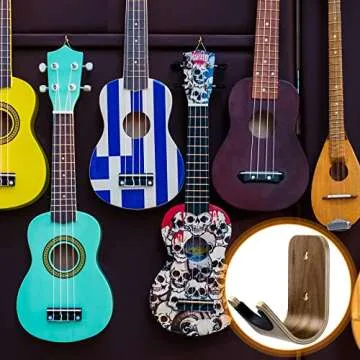 Guitar Wall Mount Holder Guitar Hanger with Pick Slot Skateboard Rack Modern Design Guitar Hook Ukulele Stand Wooden Violin Display Stand with Tool for Storage Bass Acoustic Mandolin Banjo (2 Sets)